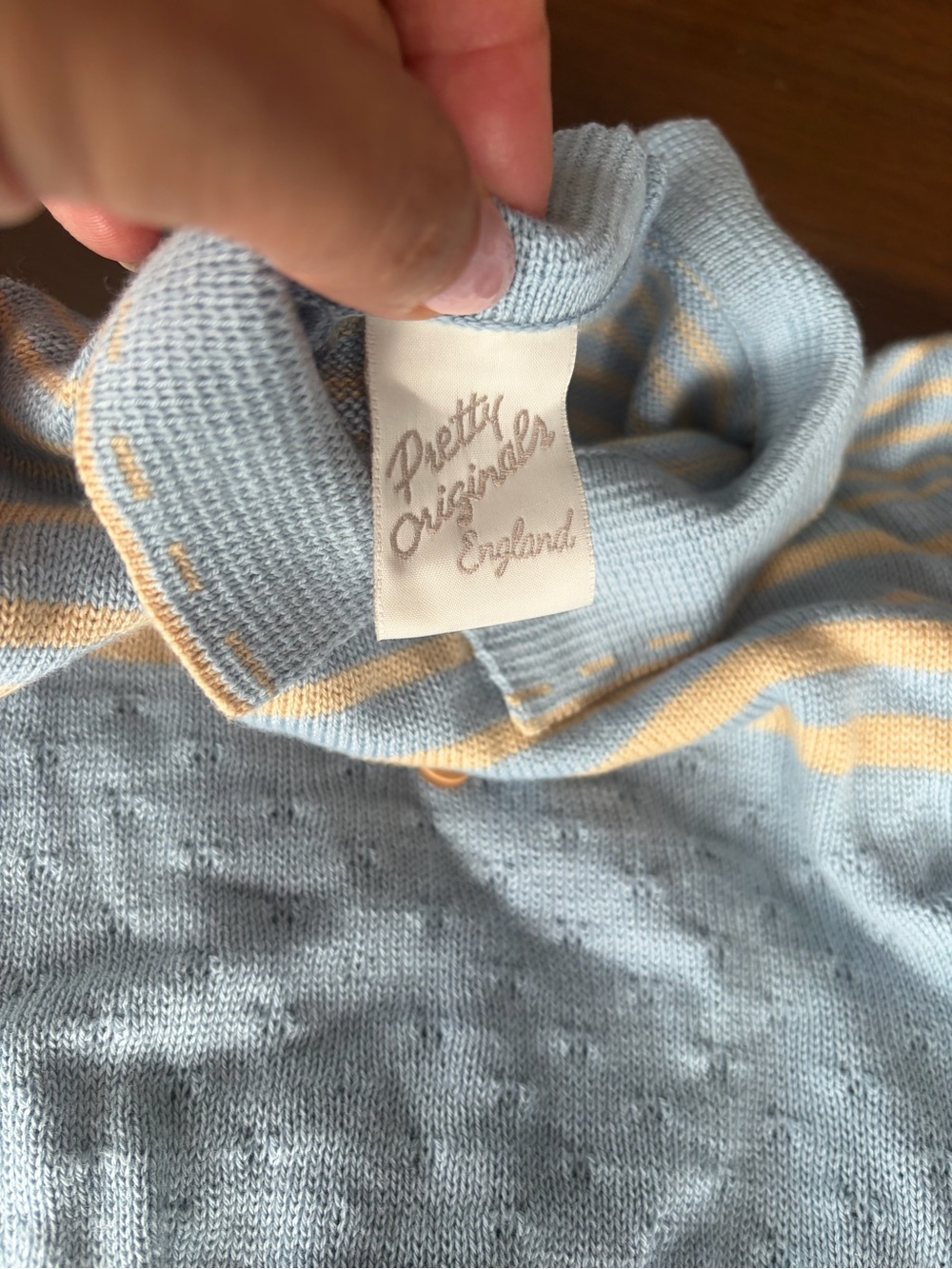 Designer British brand Light Blue & Cream Striped Knit Turtleneck